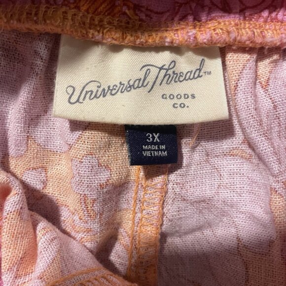 Universal Thread Shorts Womens 3x Plus Linen Pink Orange Floral Hawaiian High Ri - Picture 2 of 7